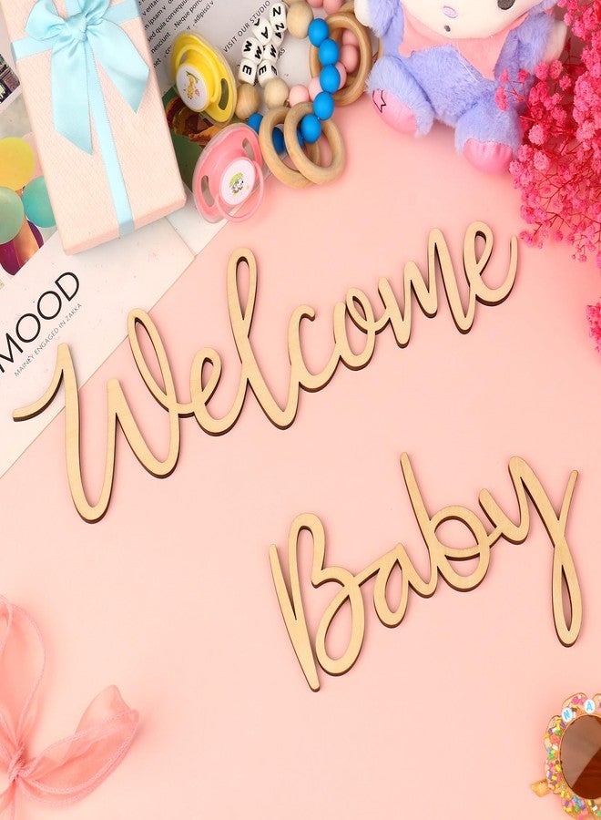 Bnesi Wooden Welcome Baby Sign Wood Color Baby Shower Sign for Baby Birthday Cutout Letters Party Welcome Baby Banner Sign for Backdrop Lovely Nursery Decor (Large 2) - Image 4